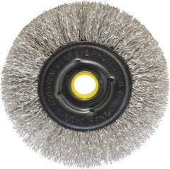 Osborn - 4" OD, 1/2 & 5/8" Arbor Hole, Crimped Stainless Steel Wheel Brush - 3/8" Face Width, 13/16" Trim Length, 0.0104" Filament Diam, 6,000 RPM - Eagle Tool & Supply