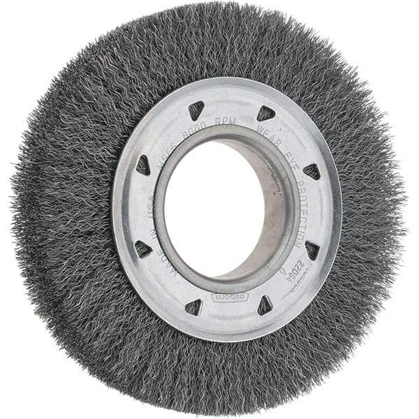 Osborn - 6" OD, 2" Arbor Hole, Crimped Steel Wheel Brush - 7/8" Face Width, 1" Trim Length, 0.0104" Filament Diam, 6,000 RPM - Eagle Tool & Supply