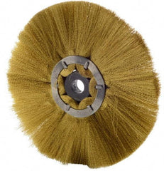 Osborn - 6" OD, 1/2" Arbor Hole, Crimped Brass Wheel Brush - 1/2" Face Width, 1-7/8" Trim Length, 0.005" Filament Diam, 4,000 RPM - Eagle Tool & Supply