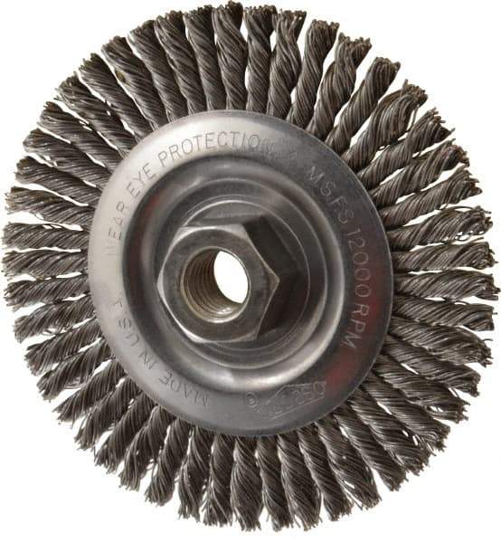 Osborn - 4" OD, 5/8-11 Arbor Hole, Knotted Steel Wheel Brush - 3/16" Face Width, 1" Trim Length, 0.02" Filament Diam, 12,000 RPM - Eagle Tool & Supply