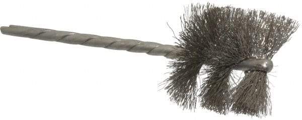 Osborn - 1-1/8" Diam Helical Stainless Steel Tube Brush - 0.005" Filament Diam, 1" Brush Length, 3-1/2" OAL, 1/8" Diam Shank - Eagle Tool & Supply