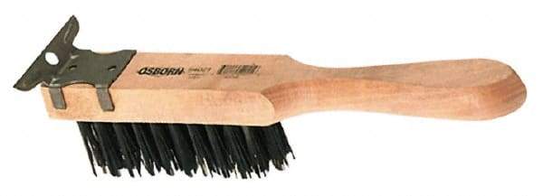 Osborn - 4 Rows x 11 Columns Steel Scratch Brush - 5-1/2" Brush Length, 11-3/8" OAL, 1-5/8" Trim Length, Wood Straight Handle - Eagle Tool & Supply