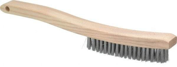Osborn - 4 Rows x 18 Columns Steel Plater's Brush - 5-3/4" Brush Length, 13-1/4" OAL, 1" Trim Length, Wood Curved Handle - Eagle Tool & Supply