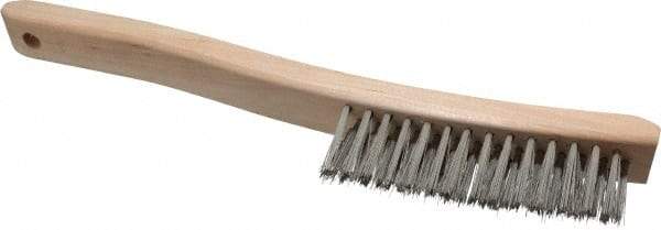 Osborn - 3 Rows x 14 Columns Stainless Steel Scratch Brush - 13-3/4" OAL, 1-1/2" Trim Length, Wood Curved Handle - Eagle Tool & Supply