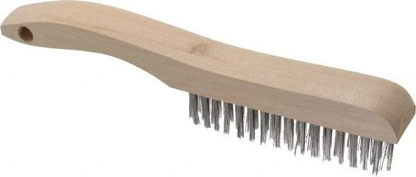 Osborn - 4 Rows x 16 Columns Stainless Steel Scratch Brush - 5-1/4" Brush Length, 10" OAL, 1-1/8" Trim Length, Wood Shoe Handle - Eagle Tool & Supply