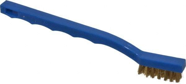 Osborn - 3 Rows x 7 Columns Brass Scratch Brush - 3/8" Brush Length, 7-1/4" OAL, 7/16" Trim Length, Plastic Toothbrush Handle - Eagle Tool & Supply