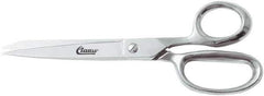 Clauss - 4" LOC, 8" OAL Chrome Plated Straight Shears - Steel Straight Handle, For Paper, Fabric - Eagle Tool & Supply