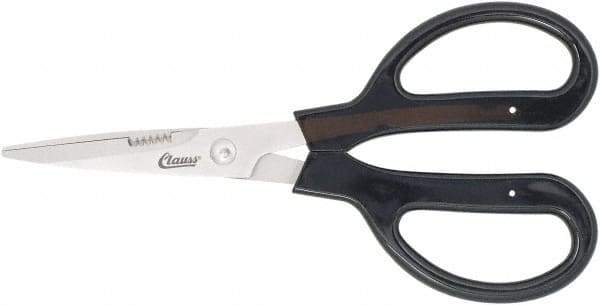Clauss - 4" LOC, 9-1/4" OAL Stainless Steel Blunt Point Trimmers - Serrated, Plastic Handle, For Paper, Fabric - Eagle Tool & Supply