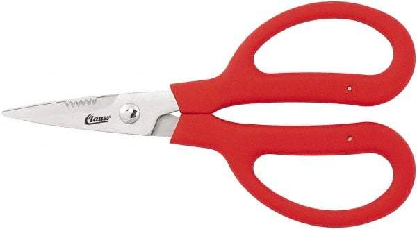 Clauss - 4" LOC, 9-1/4" OAL Stainless Steel Blunt Point Trimmers - Serrated, Plastic Straight Handle, For Paper, Fabric - Eagle Tool & Supply