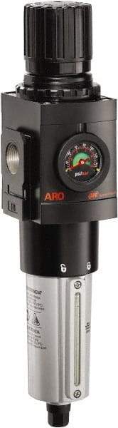 ARO/Ingersoll-Rand - 1" NPT Port Heavy Duty 1 Piece Filter/Regulator FRL Unit - Metal Bowl, 250 SCFM, 250 Max psi, 14.689" High x 4.091" Long, Automatic Drain - Eagle Tool & Supply