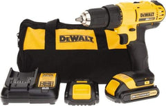 DeWALT - 20 Volt 1/2" Chuck Pistol Grip Handle Cordless Drill - 0-450 & 0-1500 RPM, Single-Sleeve Ratcheting Chuck, Reversible, 2 Lithium-Ion Batteries Included - Eagle Tool & Supply