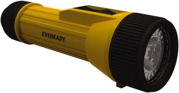 Energizer - White LED Bulb, 35 Lumens, Industrial/Tactical Flashlight - Black, Yellow Plastic Body, 2 D Batteries Not Included - Eagle Tool & Supply