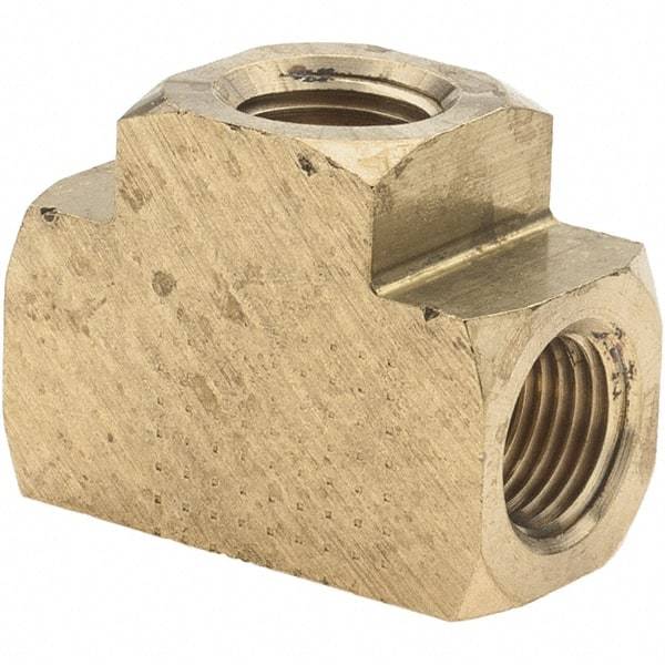 Parker - 1/8 Female Thread, Brass Industrial Pipe Female Tee - FNPTF, 1,000 psi - Eagle Tool & Supply