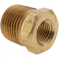 Parker - 1/2 Male Thread x 1/4 Female Thread, Brass Industrial Pipe Hex Bushing - MNPTF x FNPTF, 1,000 psi - Eagle Tool & Supply