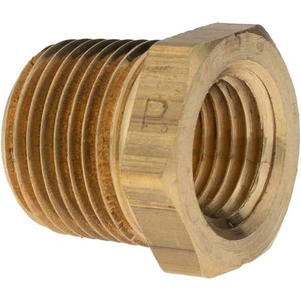 Parker - 3/8 Male Thread x 1/4 Female Thread, Brass Industrial Pipe Hex Bushing - MNPTF x FNPTF, 1,000 psi - Eagle Tool & Supply