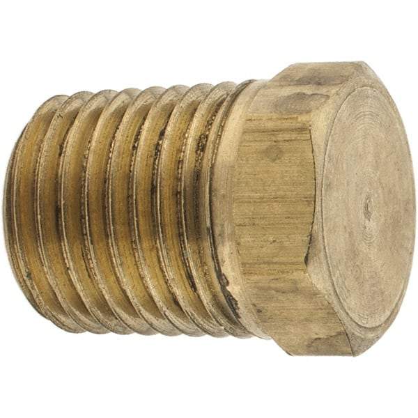 Parker - 1/4 Male Thread, Brass Industrial Pipe Hex Head Plug - MNPTF, 1,000 psi - Eagle Tool & Supply