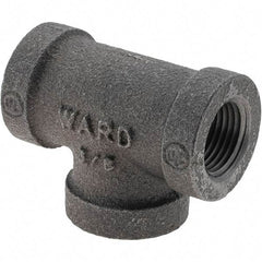 Value Collection - Size 3/8", Class 150, Malleable Iron Black Pipe Tee - 150 psi, Threaded End Connection - Eagle Tool & Supply