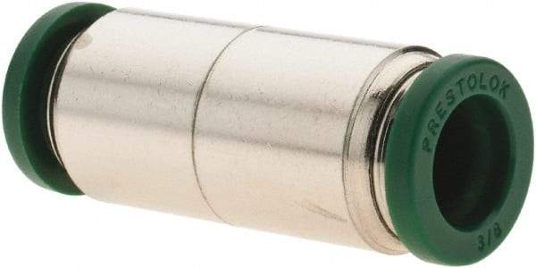 Parker - 3/8" Outside Diam, Nickel Plated Brass Push-to-Connect Tube Union - 300 Max psi, Tube to Tube Connection, Nitrile O-Ring - Eagle Tool & Supply