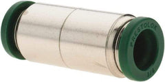 Parker - 3/8" Outside Diam, Nickel Plated Brass Push-to-Connect Tube Union - 300 Max psi, Tube to Tube Connection, Nitrile O-Ring - Eagle Tool & Supply