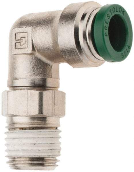 Parker - 5/16" Outside Diam, 1/4 NPTF, Nickel Plated Brass Push-to-Connect Tube Male Swivel Elbow - 300 Max psi, Tube to Male NPT Connection, Nitrile O-Ring - Eagle Tool & Supply