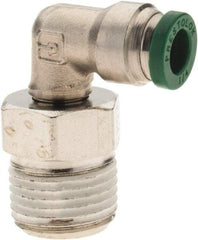 Parker - 1/4" Outside Diam, 3/8 NPTF, Nickel Plated Brass Push-to-Connect Tube Male Swivel Elbow - 300 Max psi, Tube to Male NPT Connection, Nitrile O-Ring - Eagle Tool & Supply