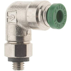 Parker - 5/32" Outside Diam, 10-32 UNF, Nickel Plated Brass Push-to-Connect Tube Male Swivel Elbow - 300 Max psi, Tube to Male UNF Connection, Nitrile O-Ring - Eagle Tool & Supply