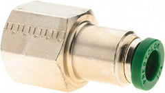 Parker - 1/4" Outside Diam, 1/4 NPTF, Nickel Plated Brass Push-to-Connect Tube Female Connector - 300 Max psi, Tube to Female NPT Connection, Nitrile O-Ring - Eagle Tool & Supply