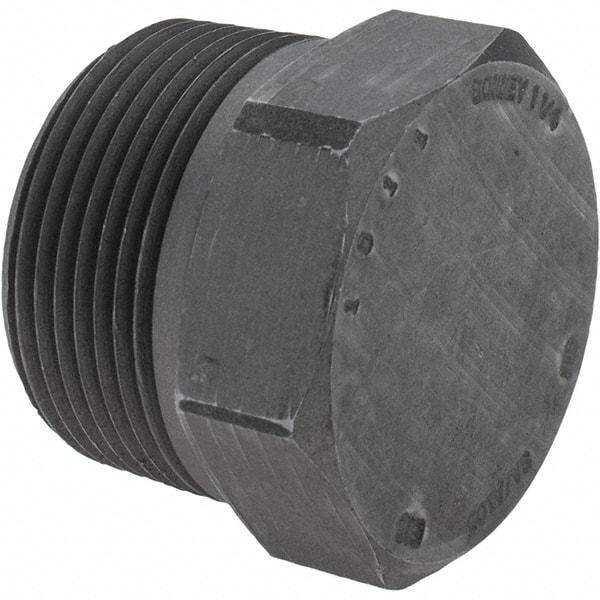 Value Collection - Size 1-1/4", Class 3,000, Forged Carbon Steel Black Pipe Hex Plug - NPT End Connection - Eagle Tool & Supply