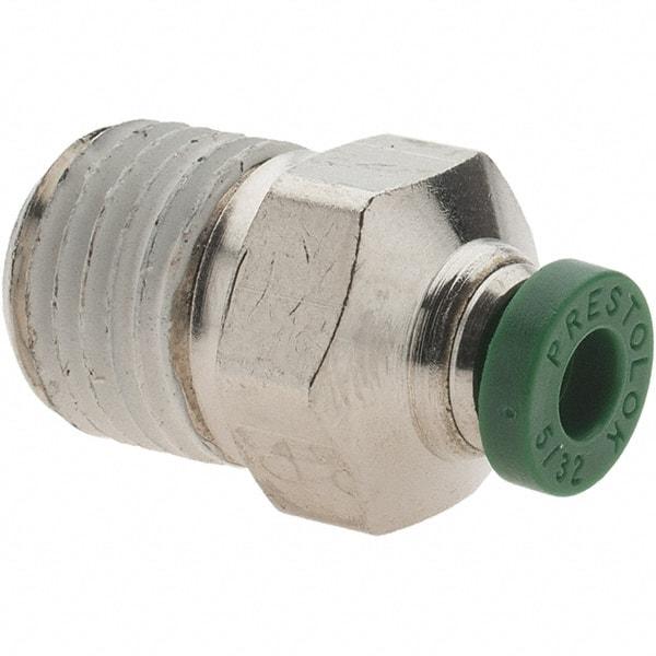Parker - 5/32" Outside Diam, 1/4 NPTF, Nickel Plated Brass Push-to-Connect Tube Male Connector - 300 Max psi, Tube to Male NPT Connection, Nitrile O-Ring - Eagle Tool & Supply