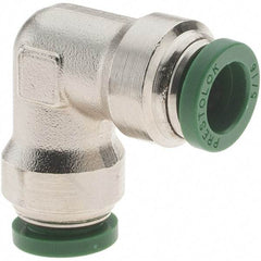 Parker - 5/16" Outside Diam, Nickel Plated Brass Push-to-Connect Tube Union Elbow - 300 Max psi, Tube to Tube Connection, Nitrile O-Ring - Eagle Tool & Supply