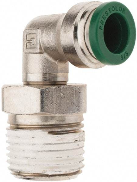 Parker - 3/8" Outside Diam, 1/2 NPTF, Nickel Plated Brass Push-to-Connect Tube Male Swivel Elbow - 300 Max psi, Tube to Male NPT Connection, Nitrile O-Ring - Eagle Tool & Supply