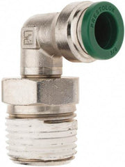 Parker - 3/8" Outside Diam, 1/2 NPTF, Nickel Plated Brass Push-to-Connect Tube Male Swivel Elbow - 300 Max psi, Tube to Male NPT Connection, Nitrile O-Ring - Eagle Tool & Supply