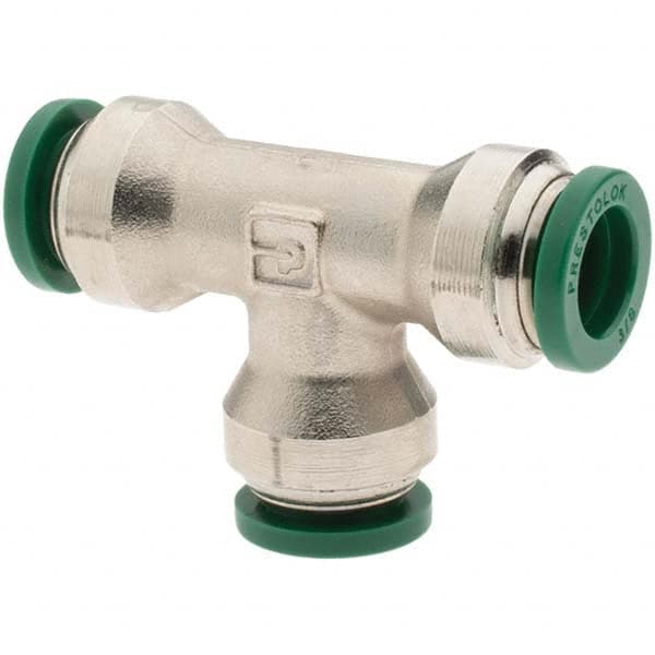 Parker - 3/8" Outside Diam, Nickel Plated Brass Push-to-Connect Tube Union Tee - Eagle Tool & Supply