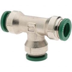 Parker - 3/8" Outside Diam, Nickel Plated Brass Push-to-Connect Tube Union Tee - Eagle Tool & Supply