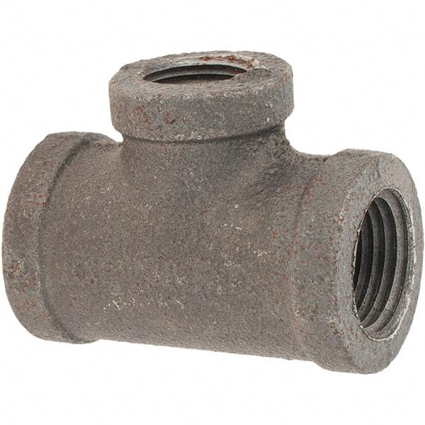 Value Collection - Size 1/2 x 1/2 x 3/8", Class 150, Malleable Iron Black Pipe Reducing Tee - 150 psi, Threaded End Connection - Eagle Tool & Supply