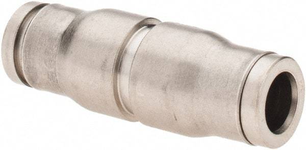 Parker - 1/4" Outside Diam, Nickel Plated Brass Push-to-Connect Tube Union - 435 Max psi, Tube to Tube Connection, FKM O-Ring - Eagle Tool & Supply