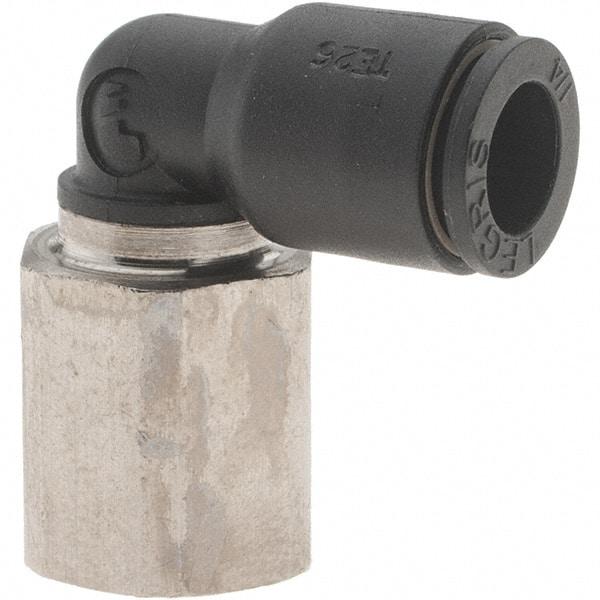 Parker - 1/4" Outside Diam, 1/8 NPT, Nylon Push-to-Connect Tube Female Elbow - 290 Max psi - Eagle Tool & Supply