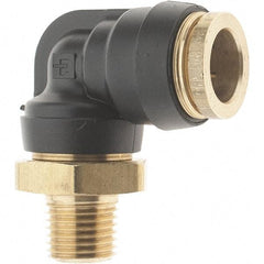 Parker - 1/2" Outside Diam, 1/4 Thread, Brass Push-to-Connect Tube Male Elbow - 250 Max psi, Tube to Male NPT Connection - Eagle Tool & Supply