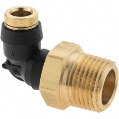 Parker - 1/4" Outside Diam, 3/8 Thread, Brass Push-to-Connect Tube Male Elbow - 250 Max psi, Tube to Male NPT Connection - Eagle Tool & Supply