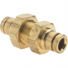 Parker - 1/4" Outside Diam, Brass Push-to-Connect Tube Bulkhead Union - Nitrile O-Ring - Eagle Tool & Supply