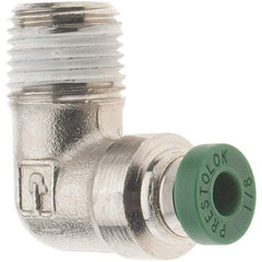 Parker - 1/8" Outside Diam, 1/8 NPTF, Nickel Plated Brass Push-to-Connect Tube Male Elbow - 300 Max psi, Tube to Male NPT Connection, Nitrile O-Ring - Eagle Tool & Supply