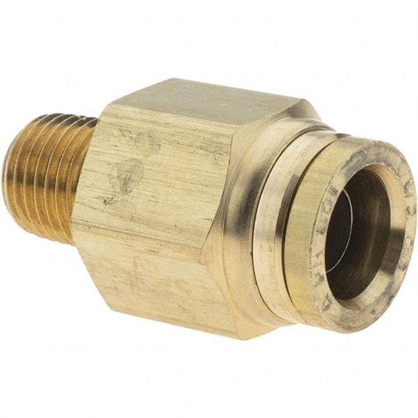 Parker - 1/2" Outside Diam, 1/4 NPTF, Brass Push-to-Connect Tube Male Connector - Tube to Male NPT Connection, Nitrile O-Ring - Eagle Tool & Supply