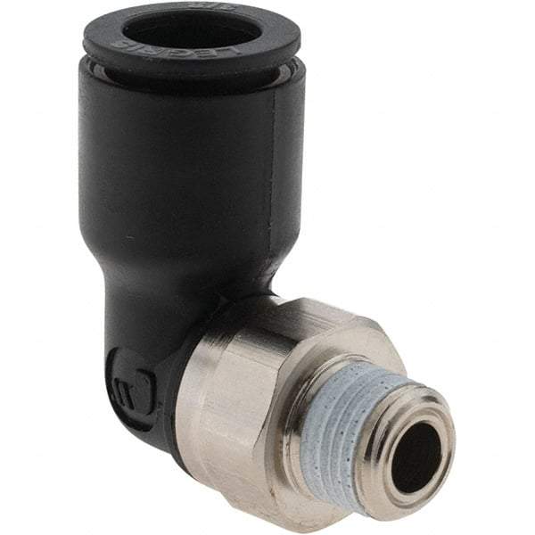 Parker - 3/8" Outside Diam, 1/8 NPT, Nylon Push-to-Connect Tube Male Elbow - 290 Max psi - Eagle Tool & Supply
