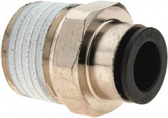 Parker - 3/8" Outside Diam, 1/2 NPT, Nickel Plated Brass Push-to-Connect Tube Male Connector - 290 Max psi - Eagle Tool & Supply