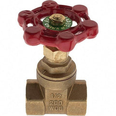 Value Collection - 1/2" Pipe, FNPT x FNPT Bronze Solid Wedge Gate Valve - 200 WOG, 125 WSP, For Use with Plumbing Application - Eagle Tool & Supply