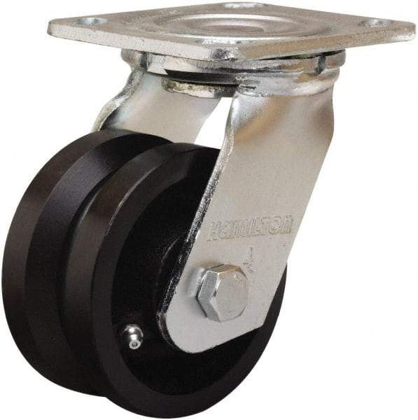 Hamilton - 4" Diam x 2" Wide, Iron Swivel Caster - 800 Lb Capacity, Top Plate Mount, 4" x 4-1/2" Plate, Straight Roller Bearing - Eagle Tool & Supply