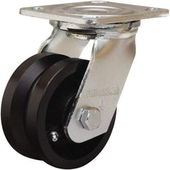 Hamilton - 4" Diam x 2" Wide, Iron Swivel Caster - 800 Lb Capacity, Top Plate Mount, 4" x 4-1/2" Plate, Straight Roller Bearing - Eagle Tool & Supply