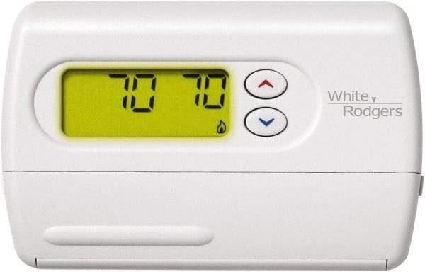 White-Rodgers - 45 to 90°F, 1 Heat, 1 Cool, Digital Nonprogrammable Heat Pump Thermostat - 0 to 30 Volts, Horizontal Mount, Push Button Switch - Eagle Tool & Supply