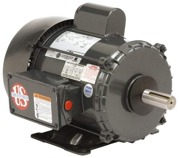 US Motors - 1/2 hp, TEFC Enclosure, Manual Thermal Protection, 1,725 RPM, 115/230 Volt, 60 Hz, Industrial Electric AC/DC Motor - Size 56 Frame, C-Face Mount, 1 Speed, Ball Bearings, 9.0/4.5 Full Load Amps, B Class Insulation, Reversible - Eagle Tool & Supply