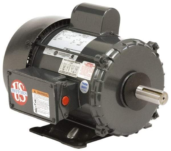 US Motors - 5 hp, TEFC Enclosure, 1,740 RPM, 230 Volt, 60 Hz, Industrial Electric AC/DC Motor - Size 184 Frame, Horizontal-Footed Mount, 1 Speed, Ball Bearings, 22.0 Full Load Amps, F Class Insulation - Eagle Tool & Supply